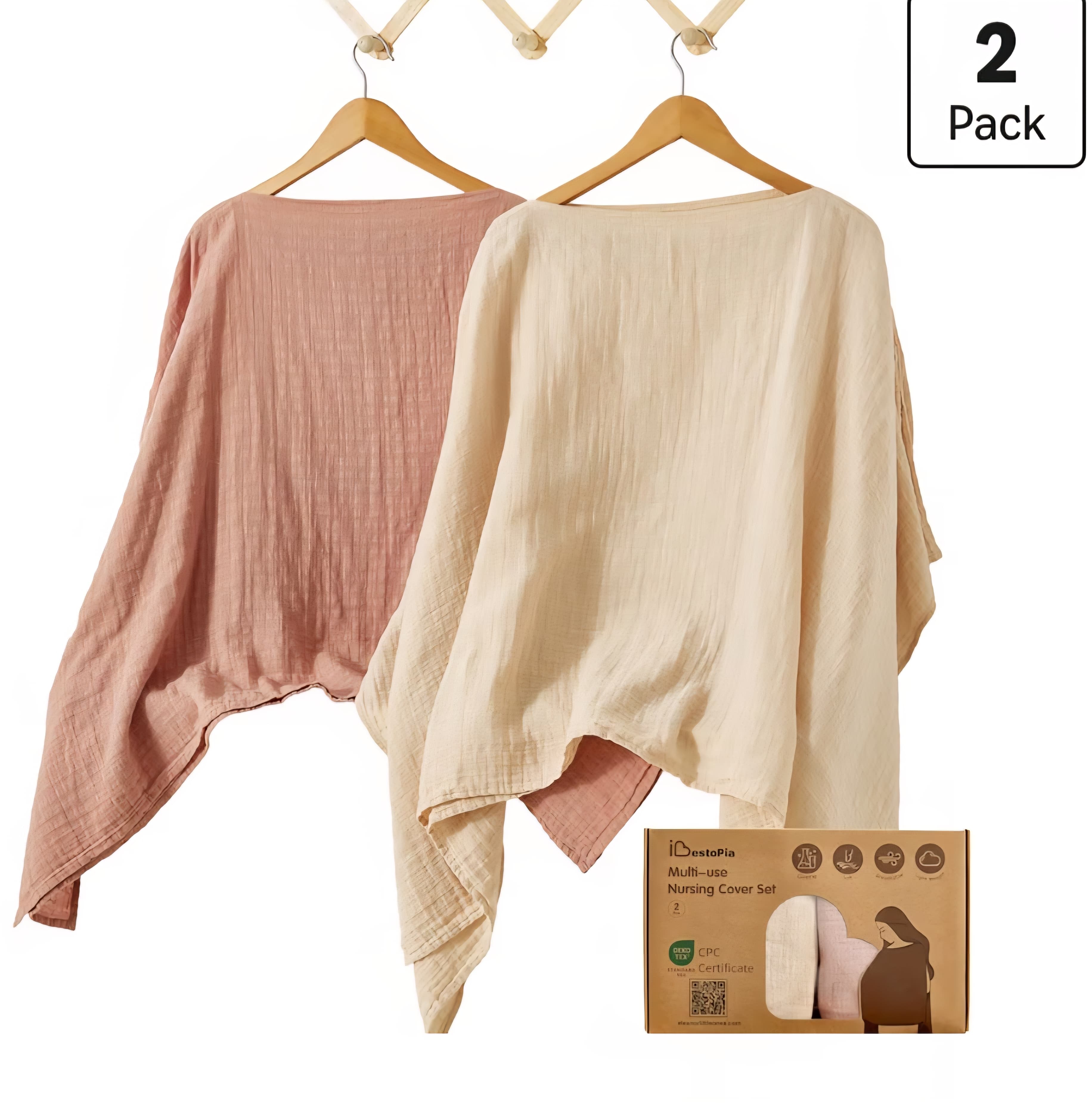 2 Pack Nursing Covers - Muslin Cotton (Dusty Pink & Linen)