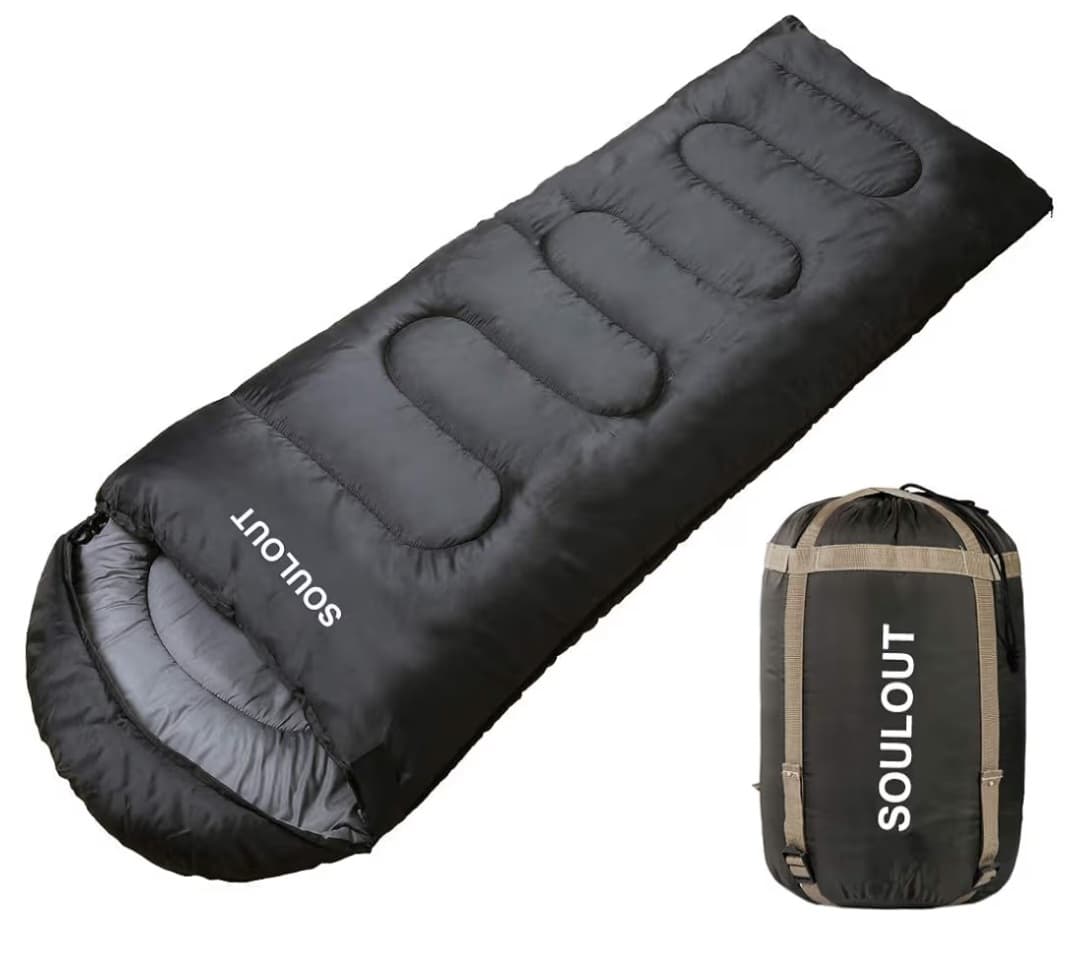 Water Resistant Sleeping Bag - Drawstring Hood - Double Slide Zipper - 32ยฐ-77ยฐ